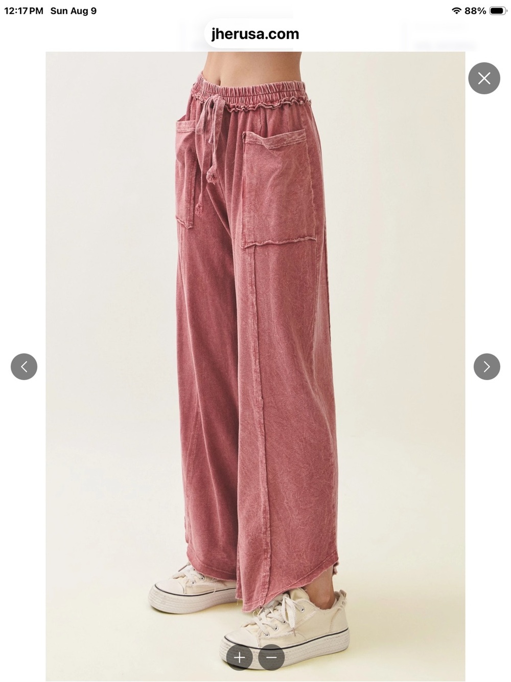 Washed Wide-Leg Utility Pants — Dusty Rose